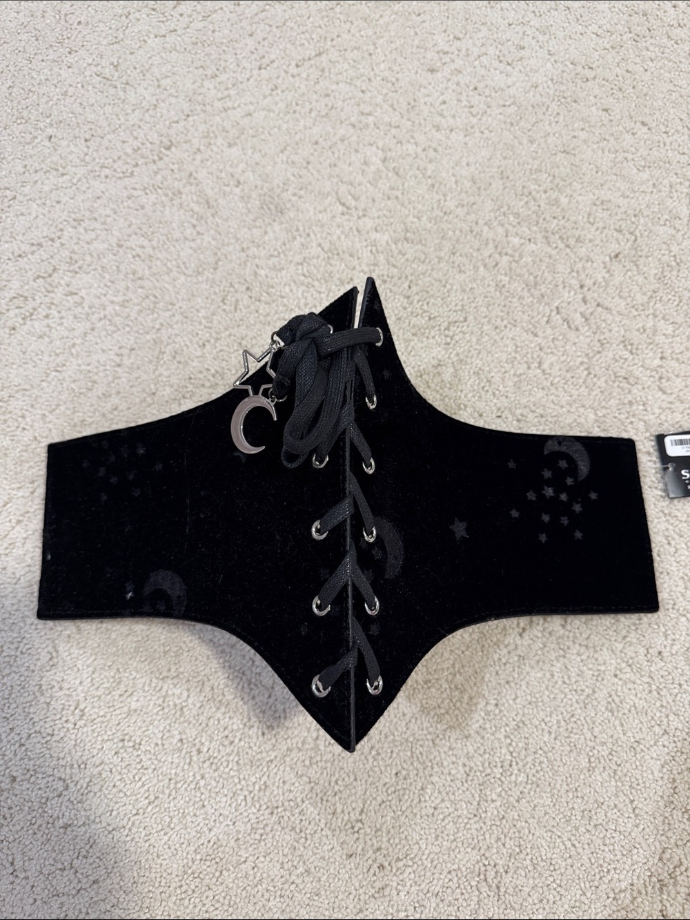 Witch Black Lace-Up Velvet Waist Corset Belt with Moon & Star Charms